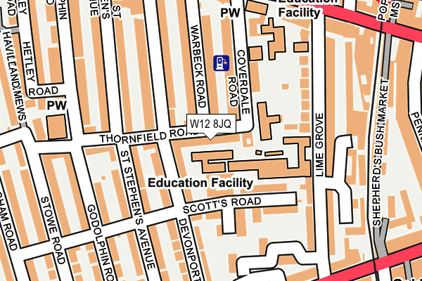 W12 8JQ map - OS OpenMap – Local (Ordnance Survey) W12 8JQ map - OS OpenMap – Local (Ordnance Survey)