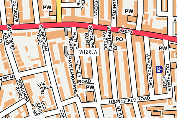W12 8JW map - OS OpenMap – Local (Ordnance Survey) W12 8JW map - OS OpenMap – Local (Ordnance Survey)