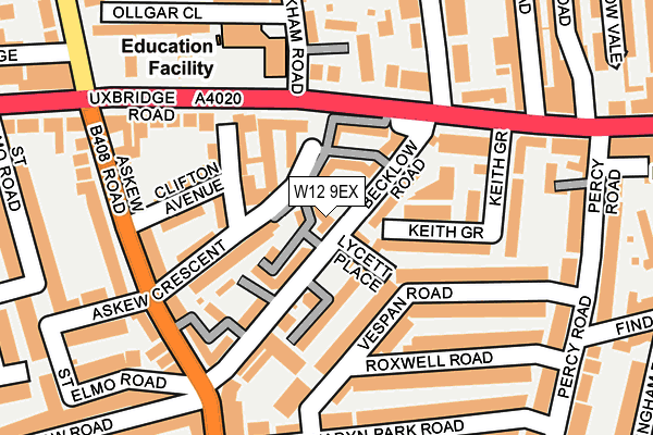 W12 9EX map - OS OpenMap – Local (Ordnance Survey) W12 9EX map - OS OpenMap – Local (Ordnance Survey)