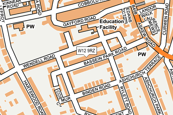 W12 9RZ map - OS OpenMap – Local (Ordnance Survey) W12 9RZ map - OS OpenMap – Local (Ordnance Survey)