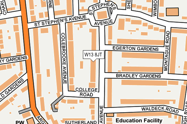 W13 8JT map - OS OpenMap – Local (Ordnance Survey) W13 8JT map - OS OpenMap – Local (Ordnance Survey)