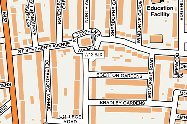 W13 8JX map - OS OpenMap – Local (Ordnance Survey) W13 8JX map - OS OpenMap – Local (Ordnance Survey)