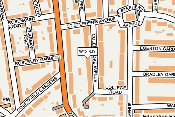 W13 8JY map - OS OpenMap – Local (Ordnance Survey) W13 8JY map - OS OpenMap – Local (Ordnance Survey)