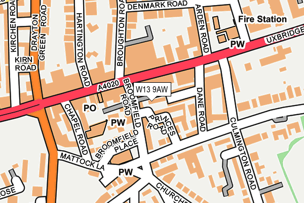 W13 9AW map - OS OpenMap – Local (Ordnance Survey) W13 9AW map - OS OpenMap – Local (Ordnance Survey)