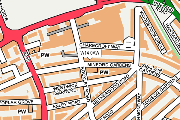 W14 0AW map - OS OpenMap – Local (Ordnance Survey) W14 0AW map - OS OpenMap – Local (Ordnance Survey)
