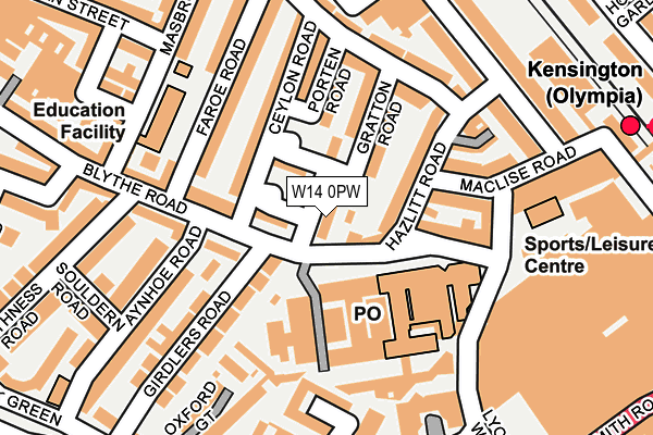 W14 0PW map - OS OpenMap – Local (Ordnance Survey) W14 0PW map - OS OpenMap – Local (Ordnance Survey)