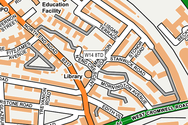 W14 8TD map - OS OpenMap – Local (Ordnance Survey) W14 8TD map - OS OpenMap – Local (Ordnance Survey)