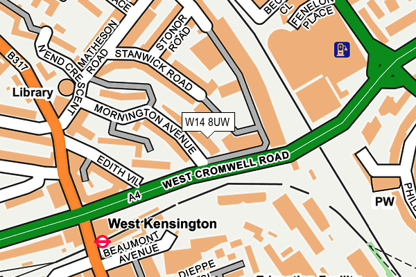 W14 8UW map - OS OpenMap – Local (Ordnance Survey)