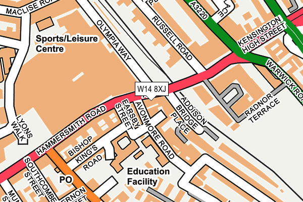 W14 8XJ map - OS OpenMap – Local (Ordnance Survey)