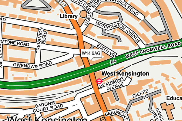 W14 9AG map - OS OpenMap – Local (Ordnance Survey) W14 9AG map - OS OpenMap – Local (Ordnance Survey)