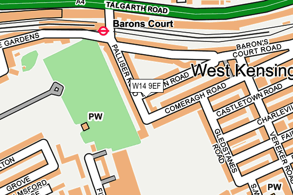 W14 9EF map - OS OpenMap – Local (Ordnance Survey) W14 9EF map - OS OpenMap – Local (Ordnance Survey)
