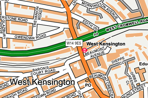 W14 9ES map - OS OpenMap – Local (Ordnance Survey) W14 9ES map - OS OpenMap – Local (Ordnance Survey)