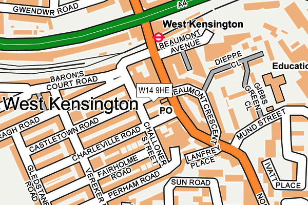 W14 9HE map - OS OpenMap – Local (Ordnance Survey)