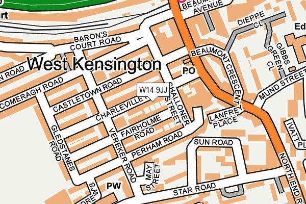 W14 9JJ map - OS OpenMap – Local (Ordnance Survey)