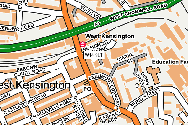W14 9LT map - OS OpenMap – Local (Ordnance Survey) W14 9LT map - OS OpenMap – Local (Ordnance Survey)