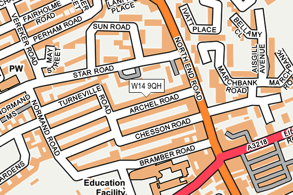 W14 9QH map - OS OpenMap – Local (Ordnance Survey) W14 9QH map - OS OpenMap – Local (Ordnance Survey)