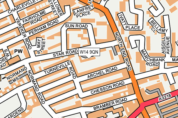 W14 9QN map - OS OpenMap – Local (Ordnance Survey) W14 9QN map - OS OpenMap – Local (Ordnance Survey)