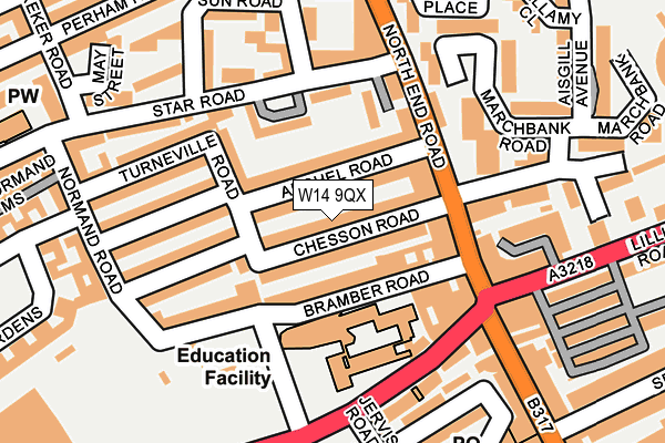 W14 9QX map - OS OpenMap – Local (Ordnance Survey) W14 9QX map - OS OpenMap – Local (Ordnance Survey)