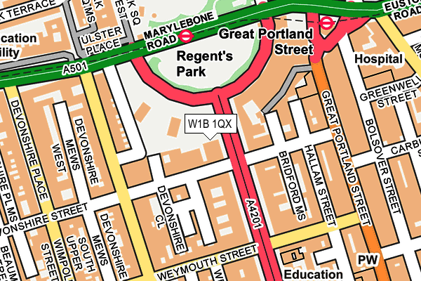 W1B 1QX map - OS OpenMap – Local (Ordnance Survey) W1B 1QX map - OS OpenMap – Local (Ordnance Survey)