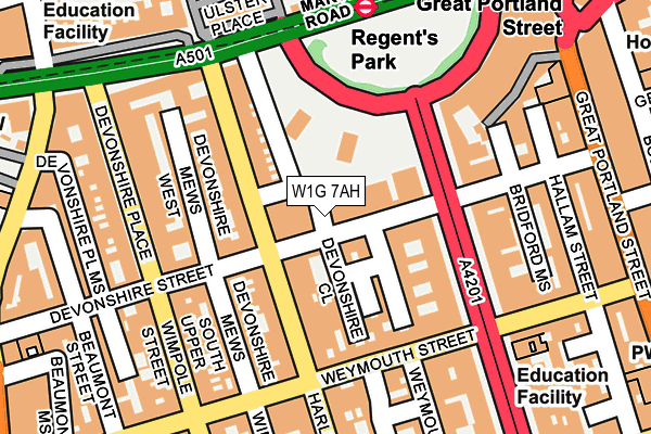 W1G 7AH map - OS OpenMap – Local (Ordnance Survey) W1G 7AH map - OS OpenMap – Local (Ordnance Survey)
