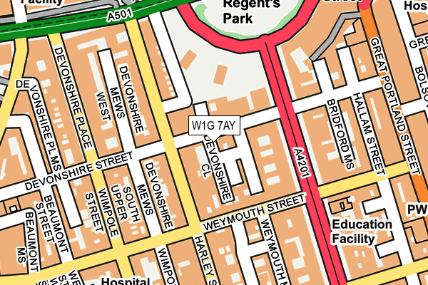 W1G 7AY map - OS OpenMap – Local (Ordnance Survey) W1G 7AY map - OS OpenMap – Local (Ordnance Survey)