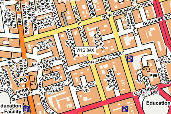 W1G 8AX map - OS OpenMap – Local (Ordnance Survey) W1G 8AX map - OS OpenMap – Local (Ordnance Survey)