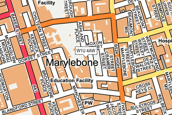 W1U 4AW map - OS OpenMap – Local (Ordnance Survey) W1U 4AW map - OS OpenMap – Local (Ordnance Survey)