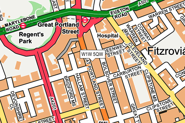 W1W 5QW map - OS OpenMap – Local (Ordnance Survey)