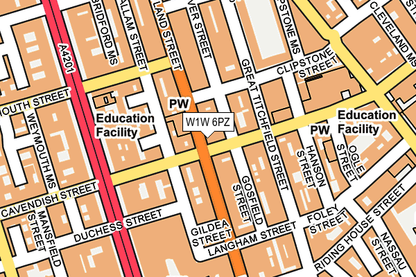 W1W 6PZ map - OS OpenMap – Local (Ordnance Survey)