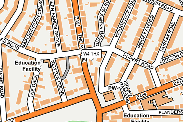 W4 1HX map - OS OpenMap – Local (Ordnance Survey) W4 1HX map - OS OpenMap – Local (Ordnance Survey)