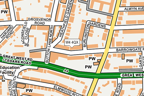 W4 4QX map - OS OpenMap – Local (Ordnance Survey) W4 4QX map - OS OpenMap – Local (Ordnance Survey)