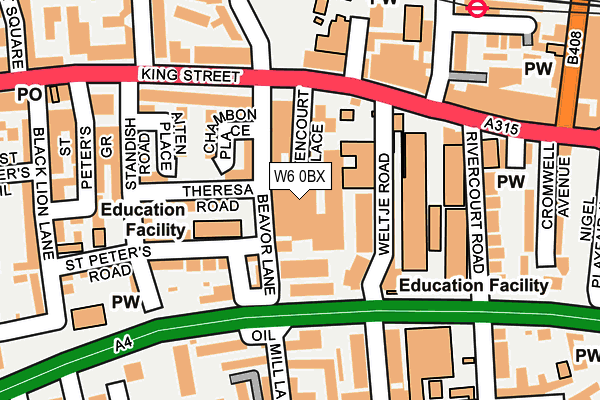 W6 0BX map - OS OpenMap – Local (Ordnance Survey) W6 0BX map - OS OpenMap – Local (Ordnance Survey)