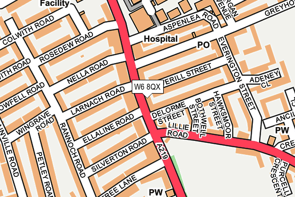 W6 8QX map - OS OpenMap – Local (Ordnance Survey) W6 8QX map - OS OpenMap – Local (Ordnance Survey)