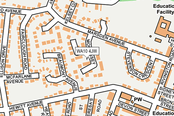 WA10 4JW map - OS OpenMap – Local (Ordnance Survey) WA10 4JW map - OS OpenMap – Local (Ordnance Survey)