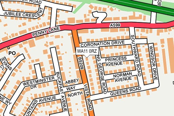 WA11 0RZ map - OS OpenMap – Local (Ordnance Survey) WA11 0RZ map - OS OpenMap – Local (Ordnance Survey)
