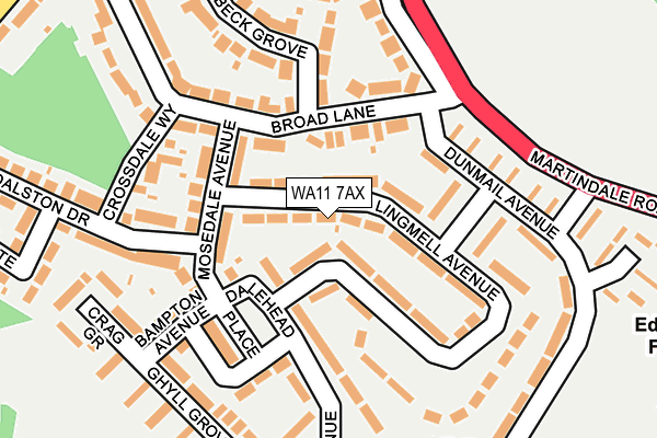 WA11 7AX map - OS OpenMap – Local (Ordnance Survey) WA11 7AX map - OS OpenMap – Local (Ordnance Survey)