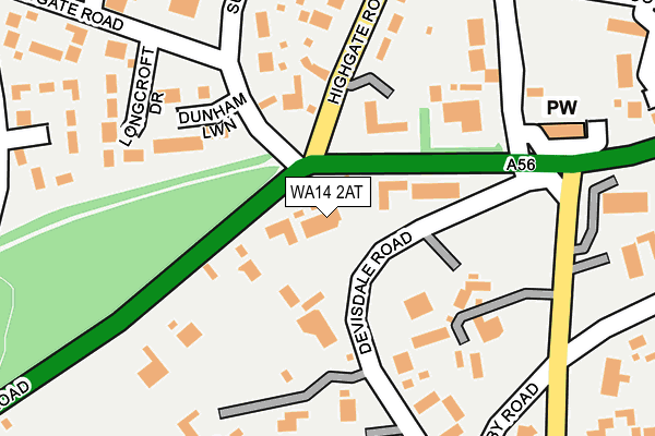 WA14 2AT map - OS OpenMap – Local (Ordnance Survey) WA14 2AT map - OS OpenMap – Local (Ordnance Survey)