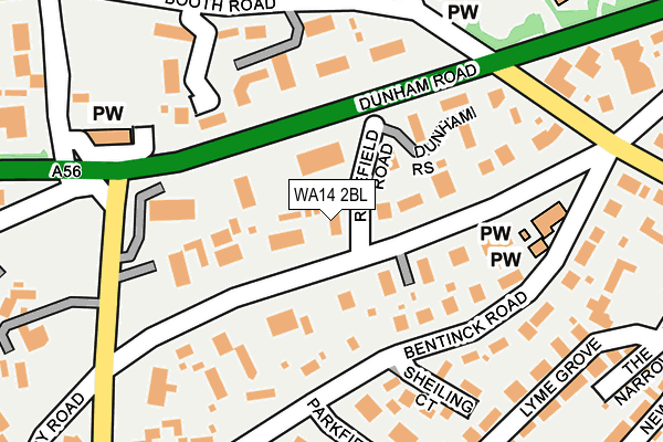 WA14 2BL map - OS OpenMap – Local (Ordnance Survey) WA14 2BL map - OS OpenMap – Local (Ordnance Survey)