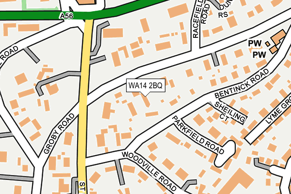 WA14 2BQ map - OS OpenMap – Local (Ordnance Survey) WA14 2BQ map - OS OpenMap – Local (Ordnance Survey)
