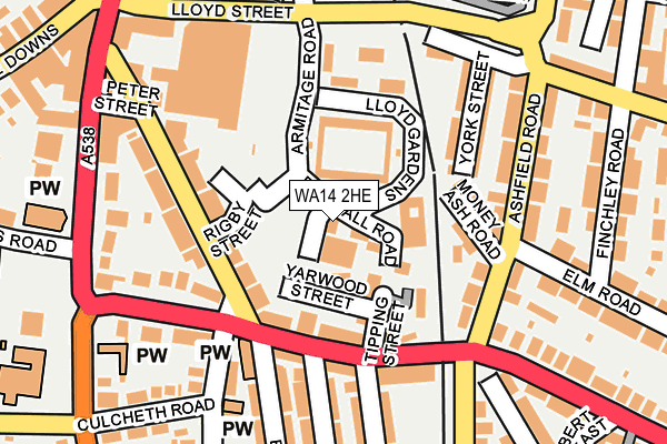 WA14 2HE map - OS OpenMap – Local (Ordnance Survey) WA14 2HE map - OS OpenMap – Local (Ordnance Survey)