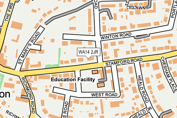 WA14 2JR map - OS OpenMap – Local (Ordnance Survey) WA14 2JR map - OS OpenMap – Local (Ordnance Survey)
