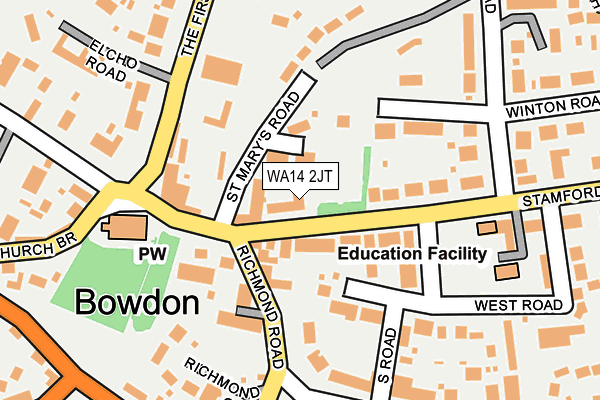 WA14 2JT map - OS OpenMap – Local (Ordnance Survey) WA14 2JT map - OS OpenMap – Local (Ordnance Survey)