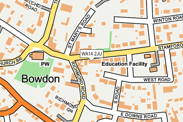WA14 2JU map - OS OpenMap – Local (Ordnance Survey) WA14 2JU map - OS OpenMap – Local (Ordnance Survey)