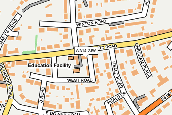 WA14 2JW map - OS OpenMap – Local (Ordnance Survey) WA14 2JW map - OS OpenMap – Local (Ordnance Survey)