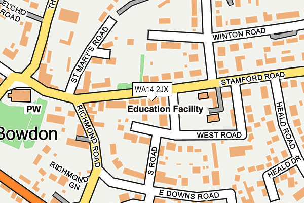WA14 2JX map - OS OpenMap – Local (Ordnance Survey) WA14 2JX map - OS OpenMap – Local (Ordnance Survey)