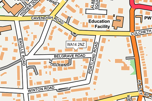 WA14 2NZ map - OS OpenMap – Local (Ordnance Survey) WA14 2NZ map - OS OpenMap – Local (Ordnance Survey)
