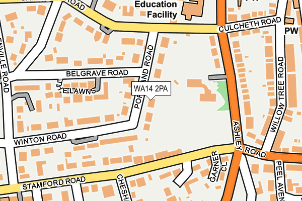 WA14 2PA map - OS OpenMap – Local (Ordnance Survey) WA14 2PA map - OS OpenMap – Local (Ordnance Survey)