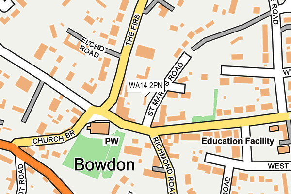 WA14 2PN map - OS OpenMap – Local (Ordnance Survey) WA14 2PN map - OS OpenMap – Local (Ordnance Survey)