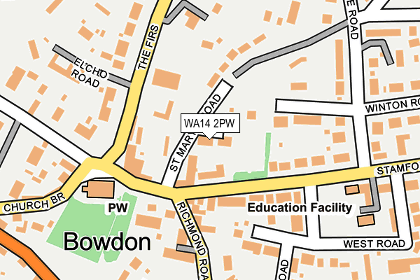 WA14 2PW map - OS OpenMap – Local (Ordnance Survey) WA14 2PW map - OS OpenMap – Local (Ordnance Survey)