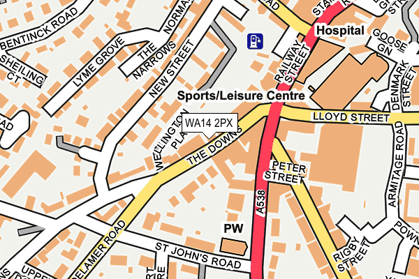 WA14 2PX map - OS OpenMap – Local (Ordnance Survey) WA14 2PX map - OS OpenMap – Local (Ordnance Survey)